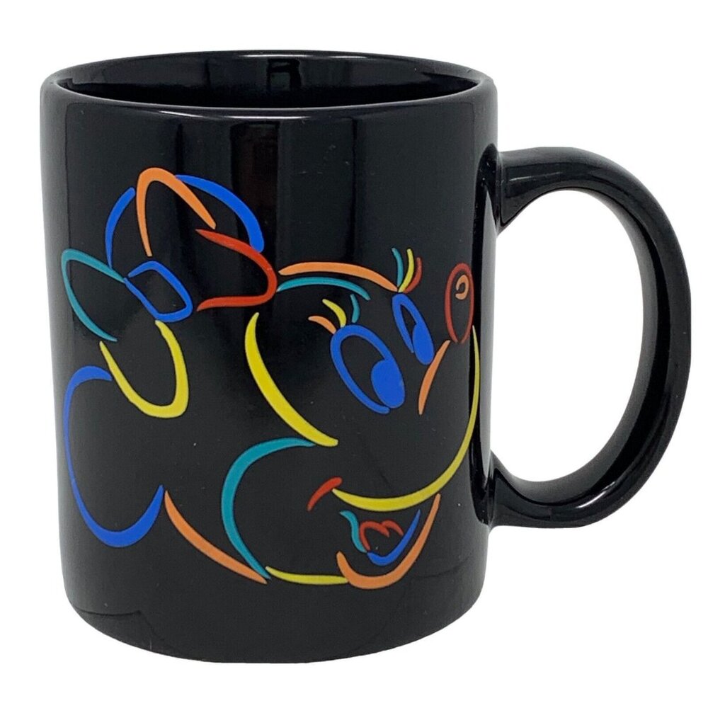 Disney Minnie Mouse Line Art Multi Color Neon On Black Mug Lin Yi